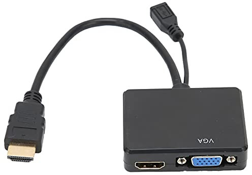 Adaptateur HDMI vers VGA HDMI, Répartiteur HDMI 1 Entrée HDMI VGA HDMI 2 Sorties, Convertisseur de Répartiteur HDMI vers HDMI VGA Double Affichage 1080P(Noir)