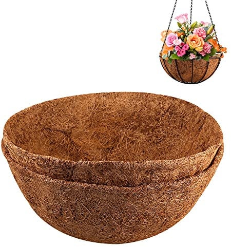 cotaour 2Pcs Round Coconut Liners for Hanging Basket, Replacement Planter Liners for Flowers, Vegetables, Garden Pot, Outdoor Indoor, 12 inch