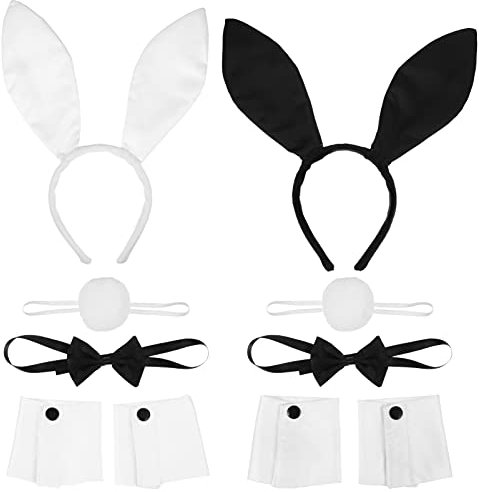 FRCOLOR Kaninchen Bunny Ohren Stirnband Fliege Schwanz Set Halloween Kostüm Kit Zubehör für Cosplay Kostüm Party 10 Stück