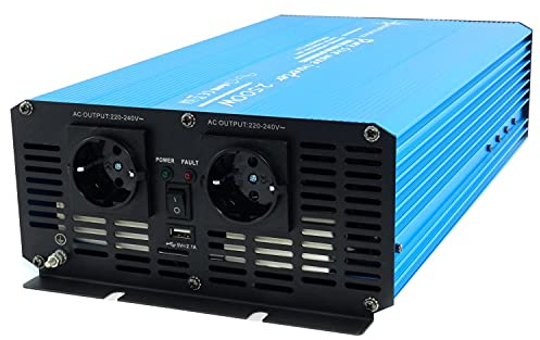 solartronics Spannungswandler TS2500 12V auf 230V 2500 Watt 5000 Watt Anlaufstrom Reiner Sinus blau Solar Inverter Wechselrichter USB AC Steckdosen