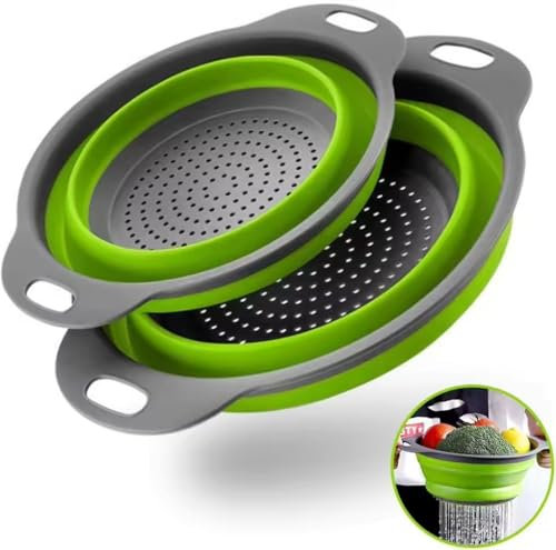 Collapsible Folding Washing Up Bowls with Colander Silicone Pasta Vegetable Fruits Drainer Strainer Stackable Elegant Lightweight Washing-up Bowl Compact Camping Bowl (Set of 3)