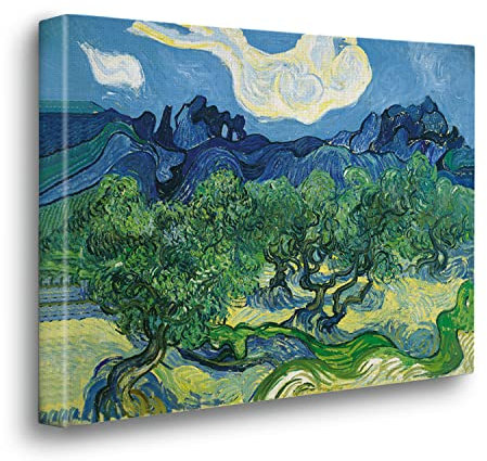 Giallobus - Gemälde - Vincent Van Gogh - Olivenbäume in Einer Berglandschaft - Premium Loom Canvas mit hoher Dicke - 50x35 - Bereit zum Aufhängen - Moderne Gemälde für zu Hause