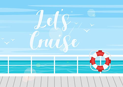 CORFOTO 7x5ft Cartoon Let's Cruise Backdrop Cruise Ship Photography Background Nautical Theme Birthday Party Decorations Ocean Lifebuoy Cartoon Pictures for Kids Photoshoot Baby Shower