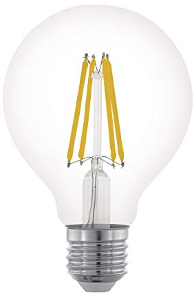 EGLO E27 LED Lampe dimmbar, Glühbirne Globe klassisch, Leuchtmittel für Retro Beleuchtung, 7,5 Watt (entspricht 60 Watt), 806 Lumen, warmweiß, 2700 K, Edison Birne G80, Ø 8 cm