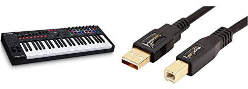 M-Audio Oxygen Pro 49 – 49-klawiszowy kontroler MIDI USB z padami perkusyjnymi, pokrętłami, przyciskami & Amazon Basics, USB-2.0-Kabel, Typ A auf Typ B, mit vergoldeten Anschlüssen, 3 Meter