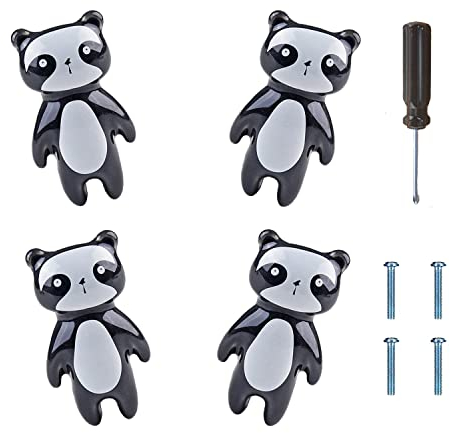ED-Lumos 4Pcs Cabinet Knobs Pandas Animals Design Drawer Handles for Home Kitchen Kids Bedroom