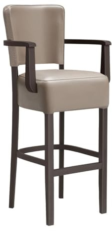 GGMMÖBEL 2-er Set Luca ARM | Gastro Barhocker | Leder | Taupe | mit Lehne | Gestell: Holz/Wenge | Sitzhöhe: 79cm