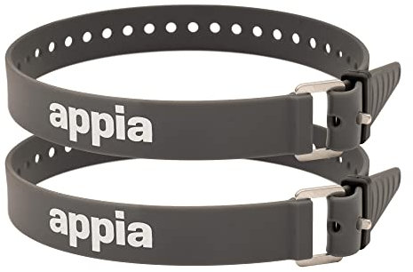 Appia Straps - Spanngurte 50cm Grau (2er Pack) inkl. Strap-Keeper für Fahrrad, Ski, Bikepacking, Camping, Heimwerken aus TPU mit rostfreier Aluminium-Schnalle