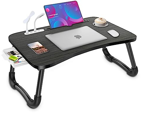 Zapuno Laptop Schoßschreibtisch, faltbares Laptop-Tablett mit 4 USB-Anschlüssen, Aufbewahrungsschublade und Getränkehalter, Schreibtischständer für Bett, Knietablett, tragbarer Stehtisch für Bett,