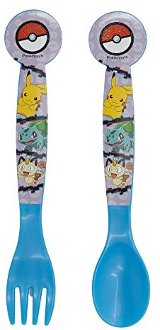Stor Pokemon Fork and Spoon 2 Piece Cutlery Set, Plastic, Reusable, Cutlery for Kids, Children, Toddler, Easy to Clean, BPA Free (Multicolour)