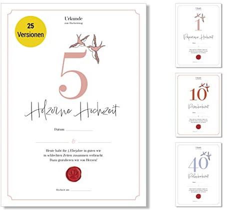 Frank Paperman® | Geschenk zum 5. Hochzeitstag | Ehejubiläum | hölzerne Hochzeit Geschenk | Urkunde Hochzeitstag | klassisch | Geschenke zum 5 Hochzeitstag | Vordruck im DIN-A4-Format