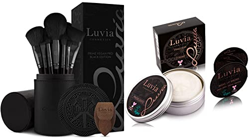 Make-up Pinselset Luvia, Prime Vegan Pro - Schwarz & Rosegold & Luvia Pinselseife Kosmetik - Essential Brush Soap Citro – Zur Kosmetik-Pinsel-Reinigung – Ideale Beauty-Blender Seife – 100g