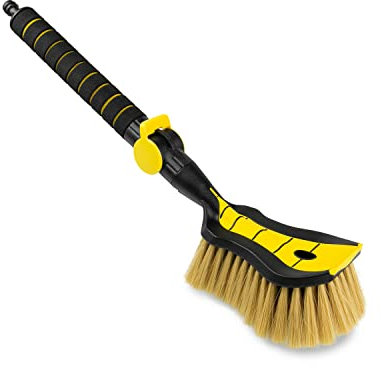 ToM PaR Spazzola per Auto con Connessione Acqua - Rilascio Rapido per Valvola Acqua - Setole Morbide, Fini e Delicate - Manico Comodo - Lunghezza 54 cm - Giallo