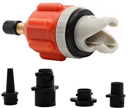 Vkinman SUP Pump Adaptor Inflatable Boat Air Pump Air Valve Adapter Kit Paddleboard Air Nozzle Multifunctional Conversion Head Air Adapter with 4 Air Valve Nozzles (Orange)