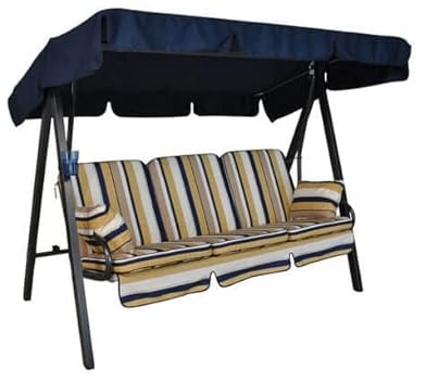 ANGERER Hollywoodschaukel Select blau-beige-weiß gestreift | Gartenschaukel Made in Germany, Schaukel zum Sitzen, Liegen und Entspannen, inklusive Bett-Funktion, einfache Montage
