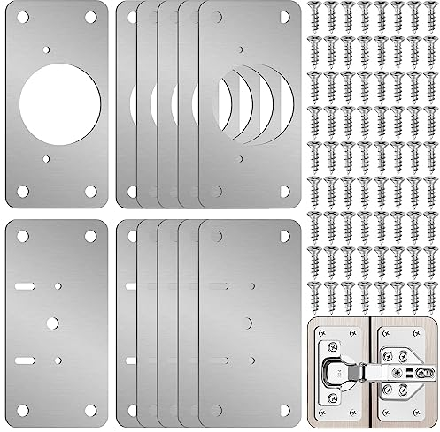 Zqeven Kit de reparación de bisagras de gabinete, placas de fijación de bisagra para cocina, armario, taquilla, puertas de gabinete, paquete de 12