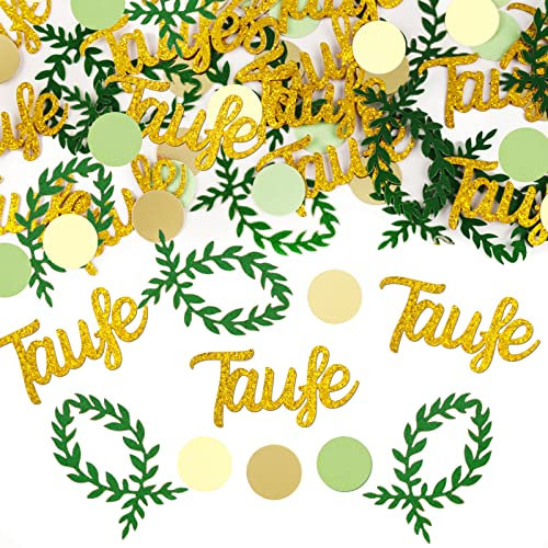 COLOFALLA 80 Stück Taufe Deko Fische Tischdeko Grün Gold Eukalyptus Streudeko Schriftzug Tisch Dekoration für Junge Mädchen