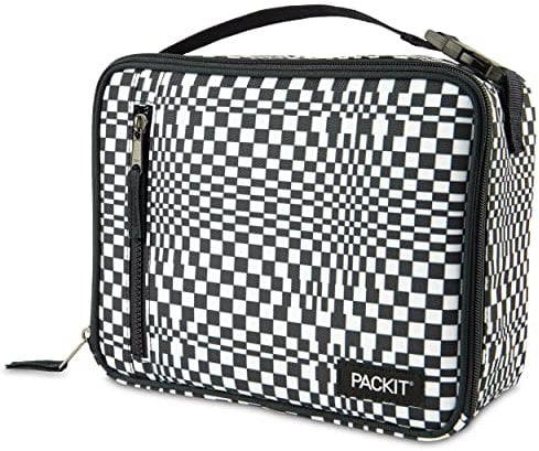 PackIt® Freezable Classic Lunch Box, Checked Out, Built with EcoFreeze® Technology, Collapsible, Reusable, Zip Closure With Zip Front Pocket and Buckle Handle, Perfect for Lunches