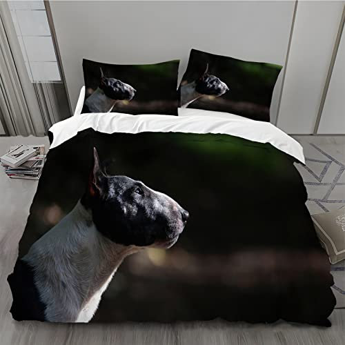 MLUNKQAIL Bettwäsche 135x200, Bullterrier Bettbezug, Schwarz Weich Atmungsaktiv Bettwäsche Set, Mikrofaser Bettbezüge und 2 Kissenbezüge 80x80 cm mit Reißverschluss für Ganzjaehrig