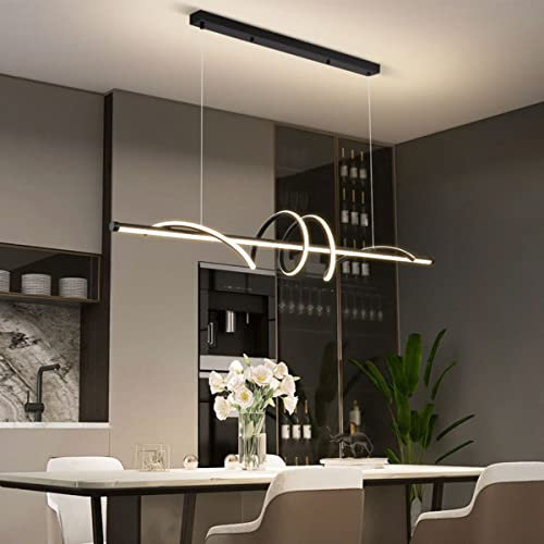 Bellastein LED Esstisch Pendelleuchte Modernes Spirale Design Hängeleuchte Dimmbare LED Kronleuchter mit Fernbedienung Deckenleuchten für Esszimmer Arbeitszimmer Wohnzimmer (Schwarz, L100cm/48W)