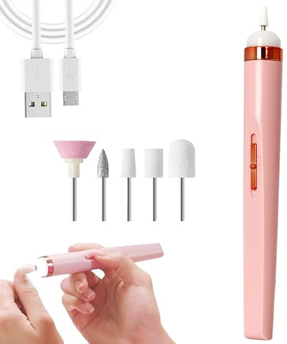 Electric Nail Drill,USB Nail Polishing Machine 5 in 1 with Light,Portable Mini Professional Manicure Pedicure Polishing Shape Tools,Professional Electric Nail Files Kit for Acrylic Gel Nails,Pink