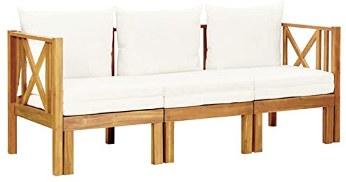 BULANED 3-Sitzer-Gartenbank mit Kissen, Terrassenmöbel, Wetterfeste Bank, Outdoor Bank, Deko Bank, Parkbank, Garten Banken, Gartenmöbel, 179 cm Massivholz Akazie
