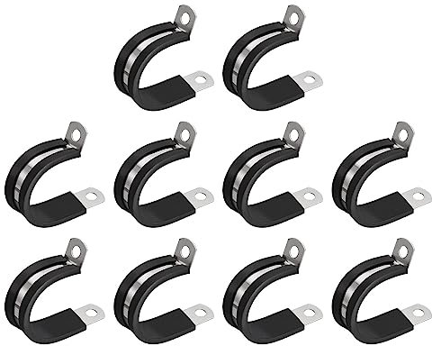 sourcing map 20Pcs 1-1/8 Inch(28mm) Cable Clamp 304 Stainless Steel Rubber Cushioned Insulated Clamp R Shape Metal Clamp for Tube Pipe Wire