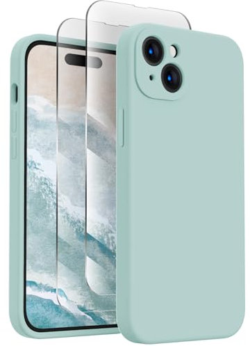 FireNova Designed for iPhone 15 Case, Silicone Upgraded [Camera Protection] Phone Case with [2 Screen Protectors], Soft Anti-Scratch Microfiber Lining Inside, 6.1 inch, Mint Green