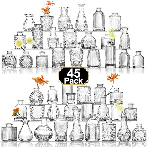 Arme Juego de 45 jarrones Transparentes a Granel, Mini jarrones de Cristal para Flores, pequeños jarrones para centros de Mesa, jarrones para decoración, decoración de Mesa de Boda