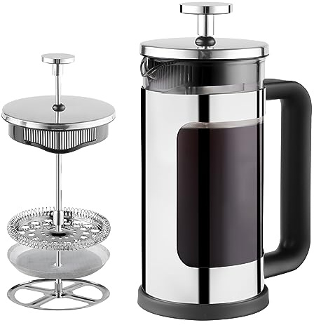 wedrink 350ml/12oz Cafetiere French Press 2 Cups, Coffee Maker with Stainless Steel Filter, Double Protection Portable Coffee Pot with Heat Resistant Glass for Caming Travel