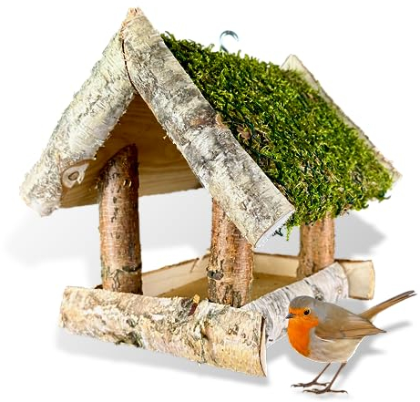 GARTENETAGE Vogelhaus zum Aufhängen wetterfest mit Moosdach/Futterhaus für Vögel hängend/Robustes Vogelhäuschen für Balkon & Garten/Vogelhaus hängend/Vogelhaus wetterfest