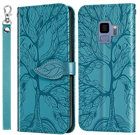JayModCase Coque pour Samsung Galaxy S9, Premium en Cuir PU Multifonction Antichoc Etui à Rabat, Support Fentes Cartes Pochette de Portefeuille Cuir Coque Samsung Galaxy S9 - Bleu Ciel
