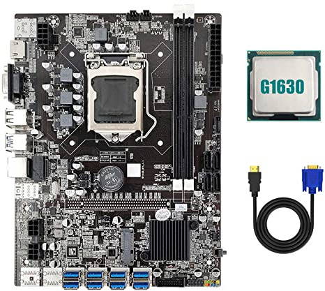 Azwamkue Placa base B75 ETH Mining 8XPCIE adaptador USB+G1630 CPU+HD a VGA Cable LGA1155 MSATA DDR3 B75 USB Miner Motherboard
