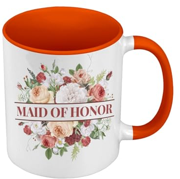 Tasse, hochwertig, Orange – Maid of Honor Wedding Bride Flower Bouquet – Tasse mit Henkel und farbigem Innenfutter