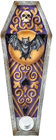 Porte-encens mystique avec tête de mort et motif chauve-souris, peint à la main, 22 cm, pour bâtonnets et cônes