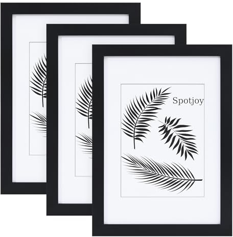 Spotjoy Bilderrahmen 15 x 20cm, 3er Set, MDF-Rahmen Holzrahmen mit Acrylglas Fotorahmen für Tisch- und Wandmontage Echtholz Passepartout Dokumentenrahmen Zertifikatsrahmen, Schwarz