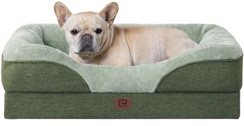 EHEYCIGA Memory Foam Dog Beds Medium Washable, Orthopedic Dog Beds Sofa with Sides and Waterproof Liner, Pet Couch with Washable Removable Cover and Non-Slip Bottom, 76x51x16cm, Green