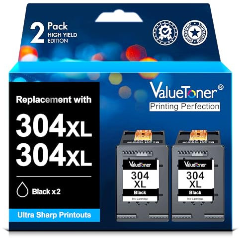 Valuetoner 304 XL 304XL Druckerpatronen Ersatz für HP 304 Druckerpatronen schwarz für HP Envy 5000 5030 5010 5020 5032 5020 für HP Deskjet 3750 2630 2620 2622 3720 3730 3760 3762 (2 Schwarz)