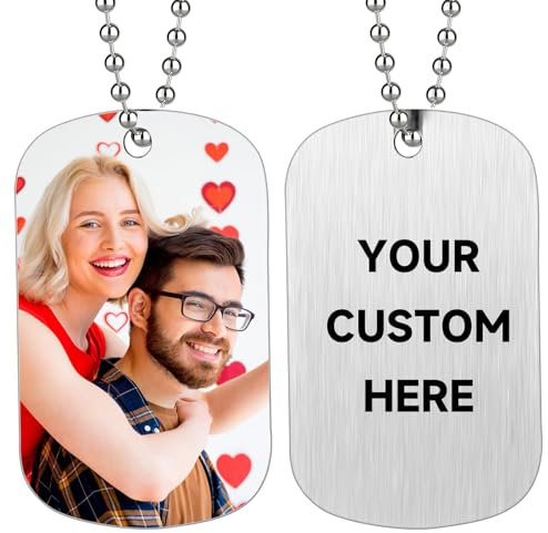 Custom Picture Necklace Personalized - 26.8 Customized Engraved Dog Tag Pendant Necklace with Photo Text, Personalized Gifts for Men Women Lovers
