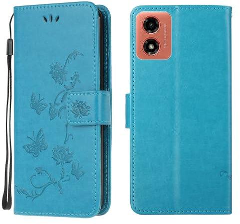 Wuhaizher Motorola E14 Case Motorola G24/G04 Cover Shockproof Leather Wallet Book Flip Folio Magnetic Stand View Case for Moto E14/G04/G24 Phone Cases Shockproof Cover Lotus Pattern, Blue