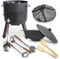 Utschak Feuerofen mit Gusseisen Topf flacher Boden mit Deckel 16 L Ø 44 cm Kazan Schaumlöffel Abdecktasche Holzlöffel Schöpfkelle Учаг Uchag казан Kasan Oven (Set 7)