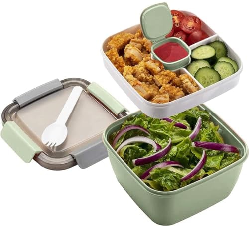 MUJUZE Lunchbox mit unterteilung fächern,Brotdose Erwachsene/Kinder,Nachhaltig Auslaufsicher Spülmaschinenfest Brotbox, Brotzeitbox Kindergarten,Bentobox (new green)