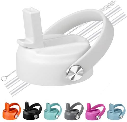 LLCJYYCY Straw Lid for Hydro Flask,Lids with Straw for Wide Mouth Hydroflask 20 32 40 oz,Flexible Handle Replacement Lid for Sports Water Bottles,BPA Free(White)