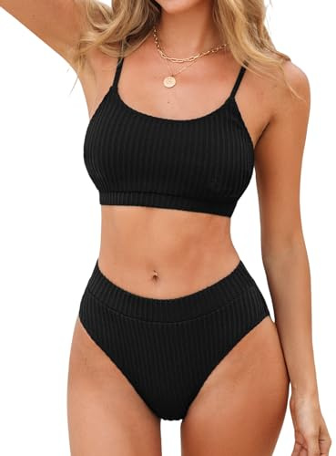 CUPSHE Bikini Damen Set Sport High Waist U Ausschnitt | Sportliches Design,Hoher Bund,Bequeme Passform,Für Strand und Pool,Bademode Zweiteiliger Badeanzug Swimsuit