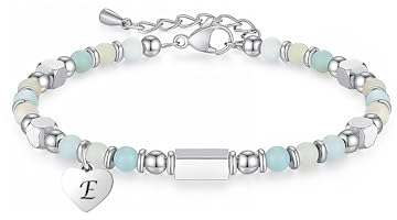 HAYOUWAY Charm Naturstein Armband Damen mit Buchstaben Geschenke für Frauen Mädchen Beste Freundin Geburtstag, Edelstein Perlenarmband Damen Geschenke für Mädchen Tochter Armbänder (Grün E)