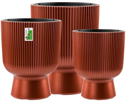 Kunststoff Blumentöpfe auf einem Bein - Set 3 Großen 30 cm, 36 cm und 50 cm - Elegant Blumenkübel Übertopf Pflanztopf Pflanzkübel Für Innen Und Balkon Garten Pflanze | Farbe Kupfer