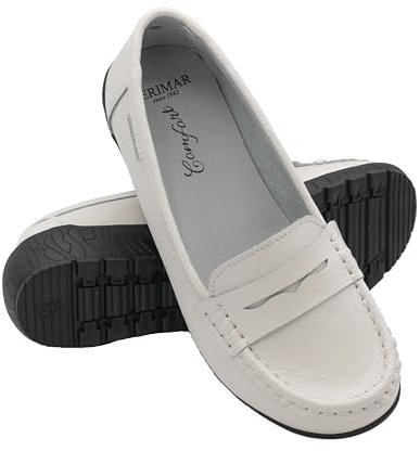 Zerimar Chaussures Habillées Confortables pour Femme - Mocassins Femme en Cuir - Ballerines Femme pour l'été - Chaussures d'été Femme - Mocassins Femme en Cuir Masqué - Blanc - Taille 38