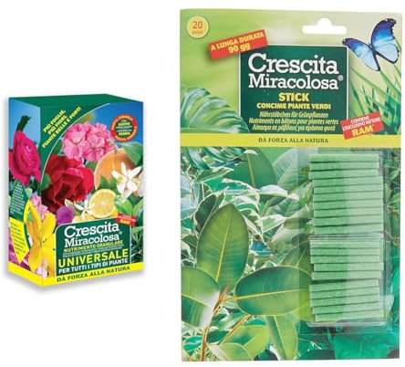 Crescita Miracolosa concime granulare universale, 11.5x6.5x19.5 cm & NUTRIMENTO in Bastoncini per Piante Verdi