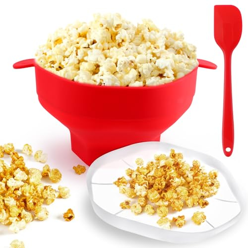 TNOMSNO Popper de Palomitas de Maíz Para Microondas, Palomitero Microondas con Tapa y Espátula de Silicona, Recipiente para cocinar Palomitas para Casa, Fiesta, Cocina