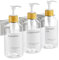Janxin 3 Stück Seifenspender Wandbefestigung,500ml Shampoo Flaschen zum Befüllen,Duschgel Spender,Seifenspender Set Ohne Bohren for Kitchen and Bathroom (Klare Flasche + weißer Bambuskopf)